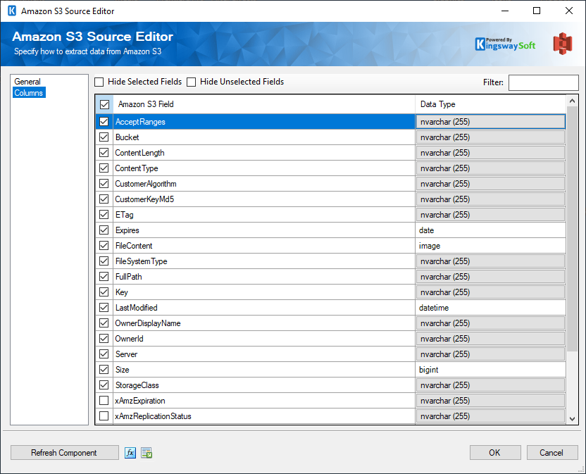 SSIS AWS S3 Source - Columns Page
